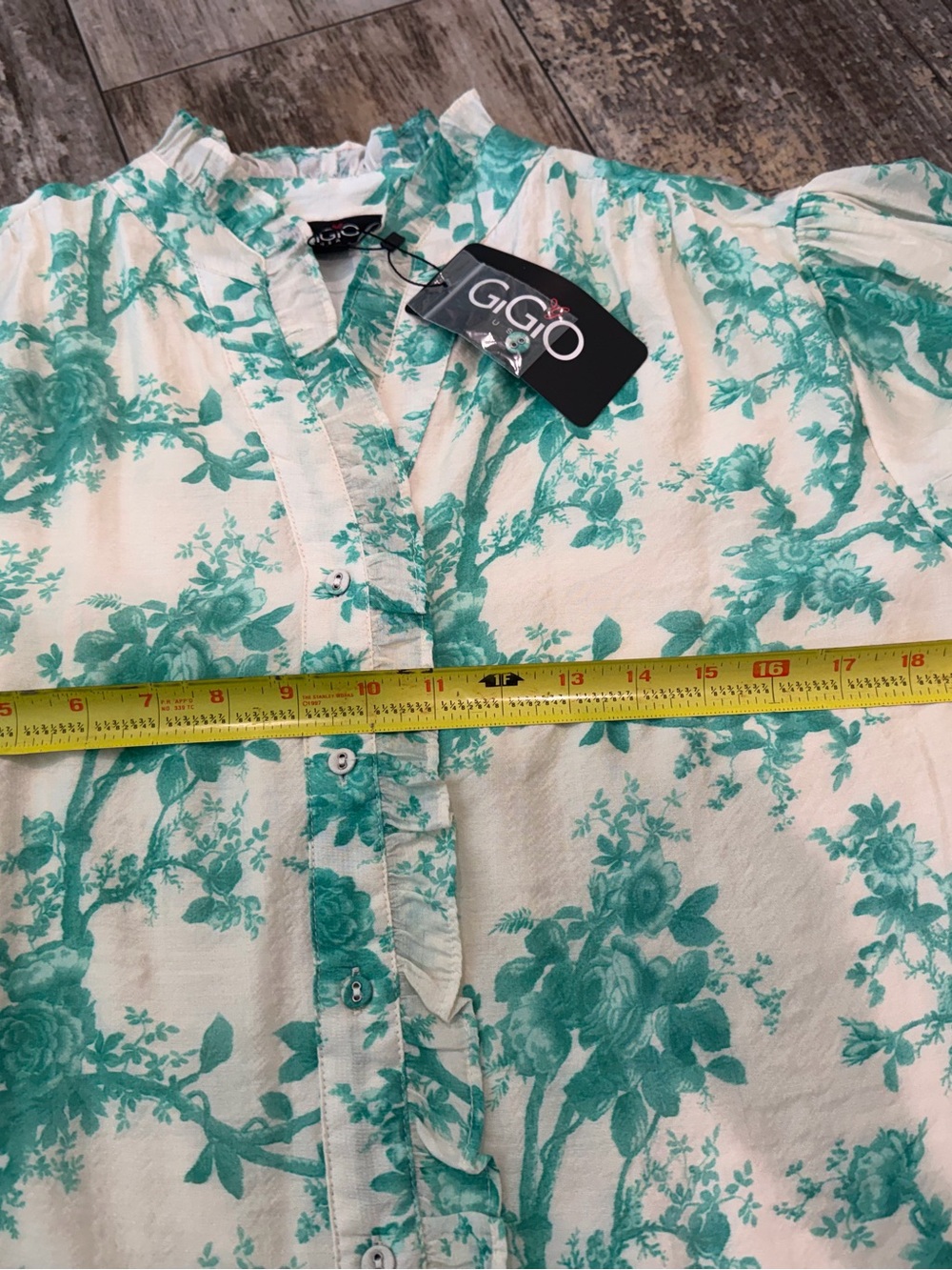 Gigio Women’s Cream and Green Floral Ruffle Button-Front Dress NWT - Picture 5 of 7